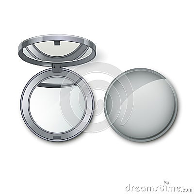 Silver Round Pocket Cosmetic Make up Small Mirror Vector Illustration