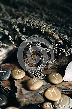 silver runic talisman hammer of thor Stock Photo