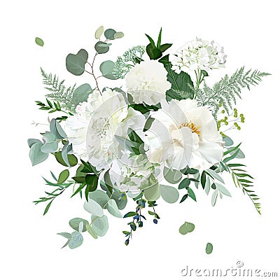 Silver sage green and white flowers vector design spring herbal bouquet Vector Illustration