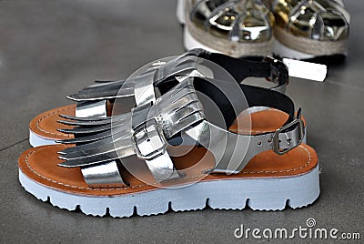 Silver Sandals Stock Photo