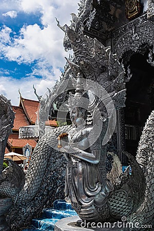 Silver sculpture in The Temple Wat Srisuphan Stock Photo