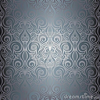 Silver Shiny decorative ornate vintage wallpaper Background pattern design Stock Photo