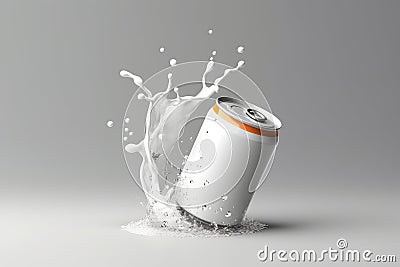 Silver Soda Can with Dynamic Water Splash Stock Photo