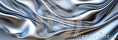 Silver soft satin fabric waves background design. Texture with smooth flowing patterns and light shiny effect Stock Photo