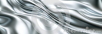 Silver soft satin fabric waves background design. Texture with smooth flowing patterns and light shiny effect Stock Photo