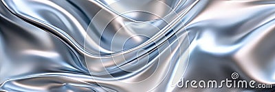 Silver soft satin fabric waves background design. Texture with smooth flowing patterns and light shiny effect Stock Photo