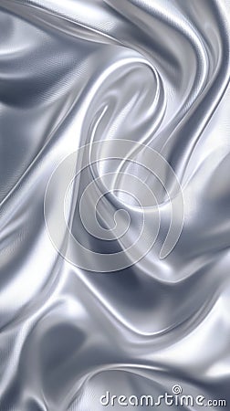 Silver soft satin fabric waves vertical background design. Texture with smooth flowing patterns and light shiny effect Stock Photo