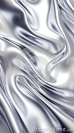 Silver soft satin fabric waves vertical background design. Texture with smooth flowing patterns and light shiny effect Stock Photo