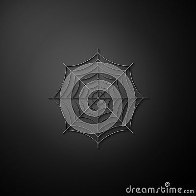 Silver Spider web icon isolated on black background. Cobweb sign. Long shadow style. Vector Vector Illustration
