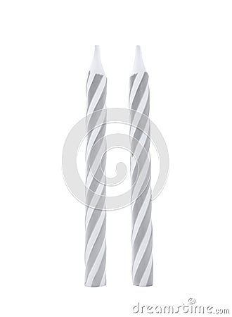 Silver striped birthday candles isolated on Stock Photo
