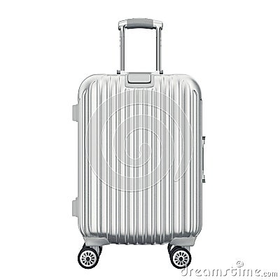 Silver suitcase for travel, front view Stock Photo