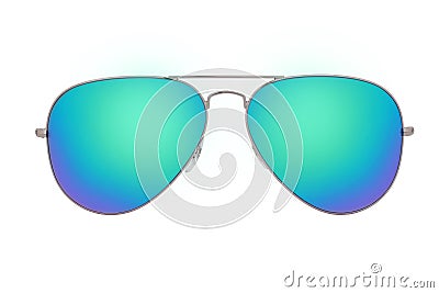 Silver sunglasses with blue chameleon mirror lens Stock Photo