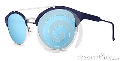 Silver sunglasses blue mirror lenses isolated on white Stock Photo