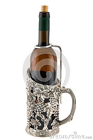 Silver support for a wine bottle Stock Photo