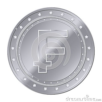 Silver swiss franc coin with stars Vector Illustration