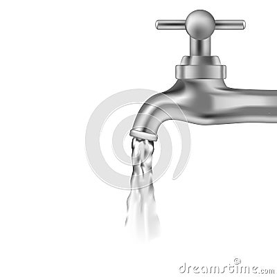Silver tap with water. Vector illustration. Vector Illustration