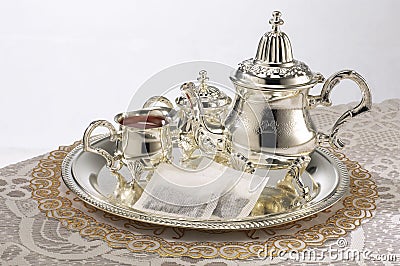 Silver teapot set Stock Photo