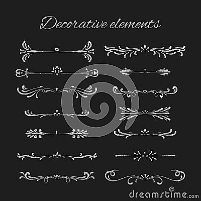 Silver text dividers set. Ornamental decorative elements. Vector Illustration