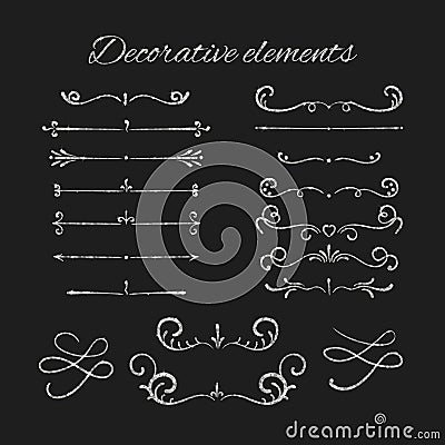 Silver text dividers set. Ornamental decorative elements Vector Illustration