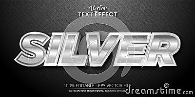 Silver text, shiny silver style editable text effect Stock Photo