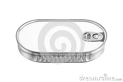 Silver tin can for new design with text, 3D rendering, template, view of canned fish in oval container close up isolated on white Stock Photo