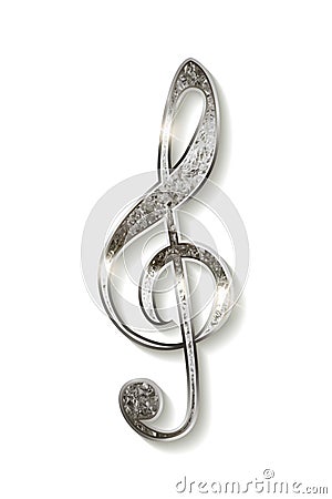 Silver treble clef with diamonds Stock Photo