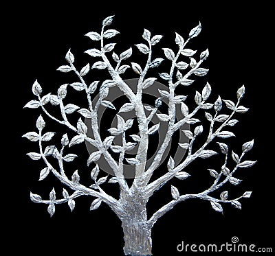 Silver tree on black background Stock Photo
