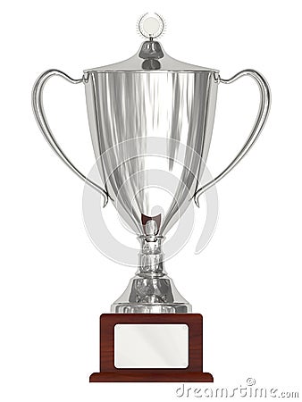 Silver trophy cup on wood pedestal Stock Photo