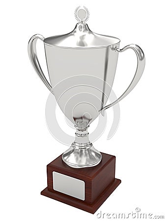 Silver trophy cup on wood pedestal Stock Photo
