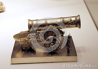 Silver Tsar cannon in the Faberge Museum. Editorial Stock Photo