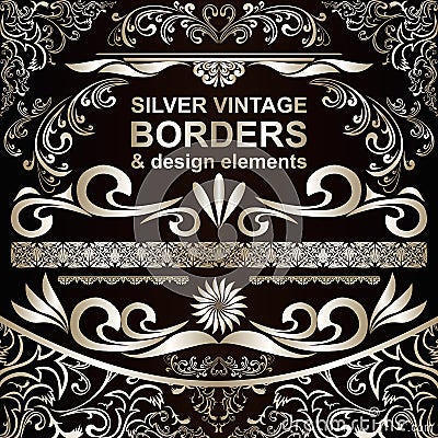 Silver vintage Borders and design elements Vector Illustration