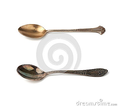 Silver vintage small coffee spoon for pouring sugar isolated on a white background Stock Photo