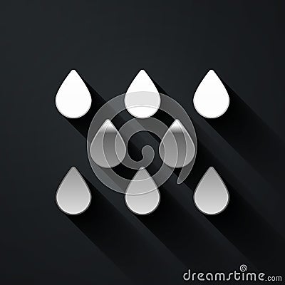 Silver Water drop icon isolated on black background. Long shadow style. Vector Vector Illustration