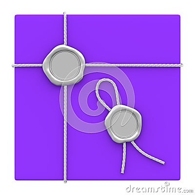 Silver wax seal purple gift box Stock Photo