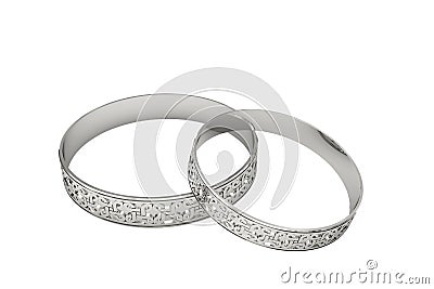 Silver wedding rings with magic tracery Stock Photo