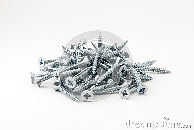 Silver wood screws inside lightbox Stock Photo