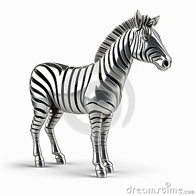 Raw Metallicity: Lifelike Silver Zebra On White Background Stock Photo