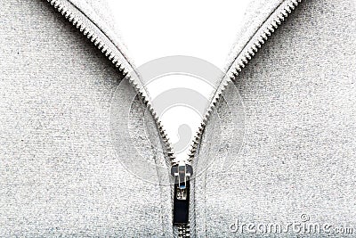 Silver zip on woolen fabric Stock Photo