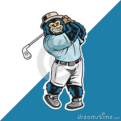 Silverback character playing golf. mascot logo. logo character. vector illustration Vector Illustration
