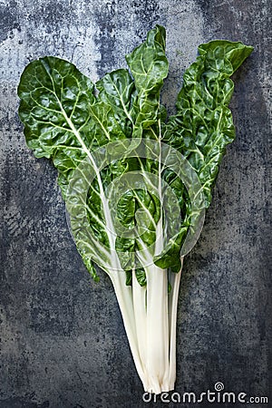 Silverbeet on Slate Overhead view Stock Photo