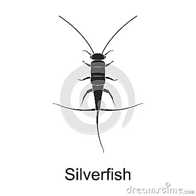 Silverfish vector black icon. Vector illustration pest insect silverfish on white background. Isolated black Vector Illustration