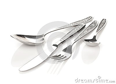 Silverware or flatware set of fork, spoons and knife Stock Photo