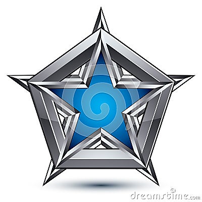 Silvery blazon with pentagonal blue star, can be used in web and Vector Illustration
