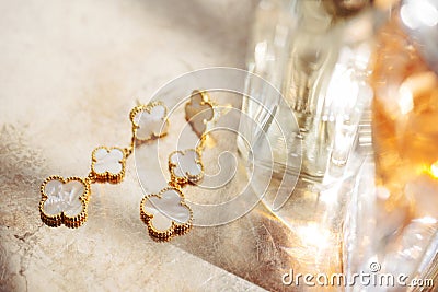 Silvery golden bracelet of brilliant decorative flowers Stock Photo