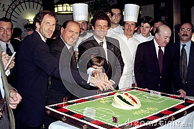 Silvio Berlusconi celebrates the 15th AC Milan Seria A Championship at the restaurant with Fabio Capello and Franco Baresi Editorial Stock Photo