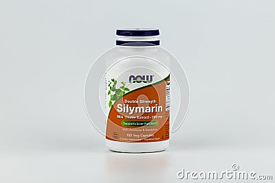 silymarin (milk thistle extract) editorial. dietary supplement in the jar Editorial Stock Photo