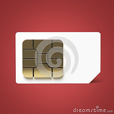SIM card concept golden microchip isolated on color background render reflection effect shadow Stock Photo