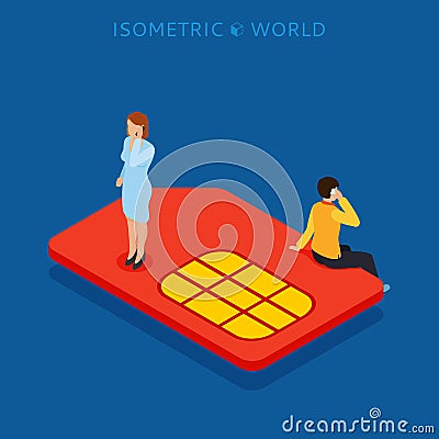 SIM card flat isometric concept Vector Illustration