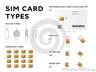 SIM card types infographics in flat style Cartoon Illustration