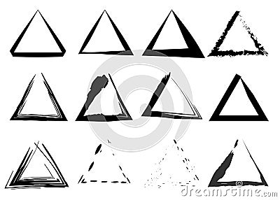 Triangular Stamps Collection. Grunge Triangles, Banners, Insignias ,Frames , Logos, Icons, Labels and Badges Set. Retro Frame icon Vector Illustration